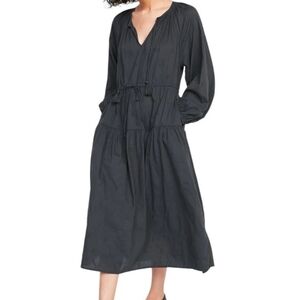 Old Navy Waist Defined Embroidered Midi Dress Gray Size XL Pockets Boho Peasant